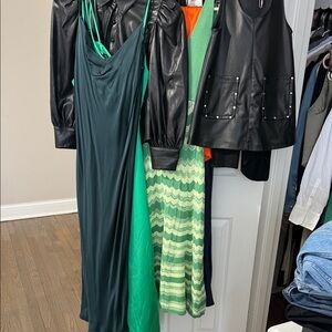 Zara Black and Green Long Sleeve Dress